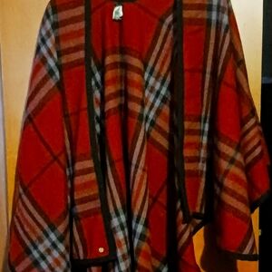 Plaid Pattern Shawl Poncho  wrap